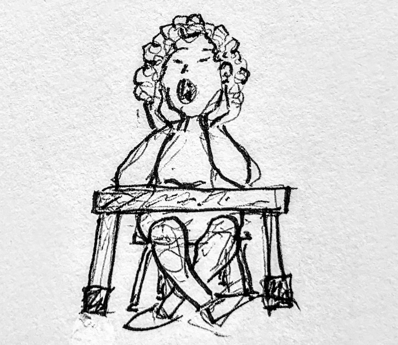 dessin fille qui s'ennuie sur bureau école